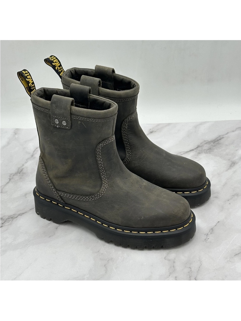 Dr. Martens Distressed Anistone Lo Biker Boots Brown Leather Platform Lug Sole - Picture 4 of 13